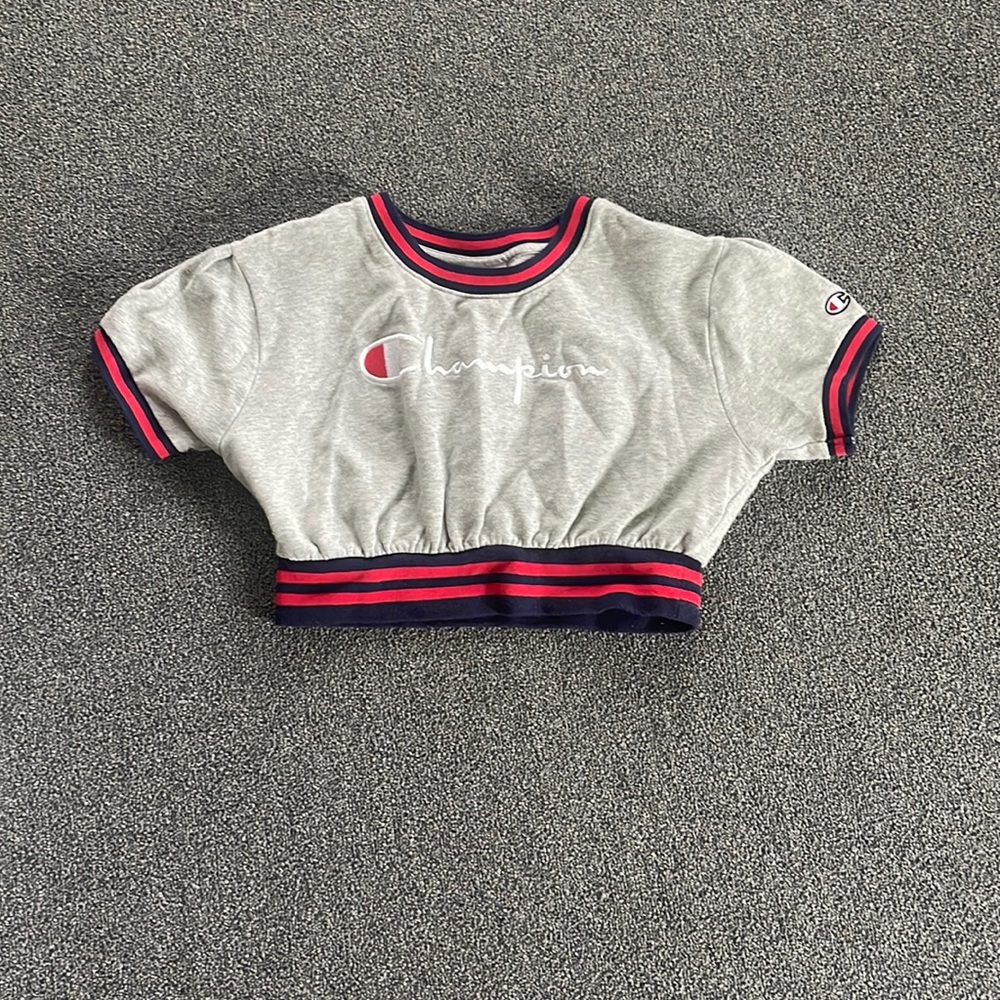 Gray Cropped Short Sleeves Sweatshirt from Champion